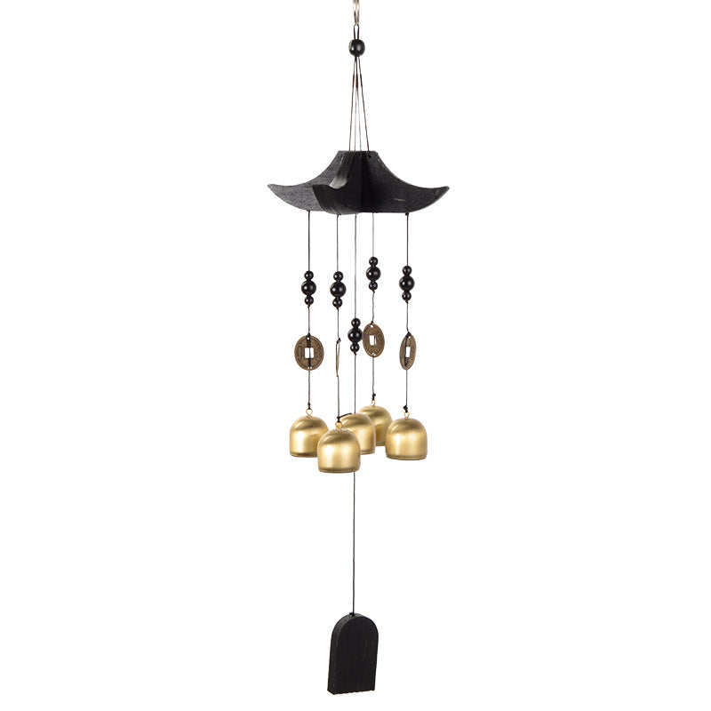 Brass Wind Chime with Wooden Pagoda Top – Elegant Metal Door & Home Decor Ornament