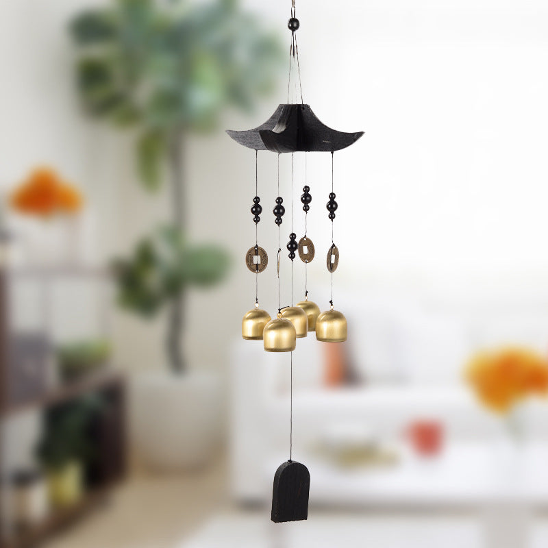 Brass Wind Chime with Wooden Pagoda Top – Elegant Metal Door & Home Decor Ornament