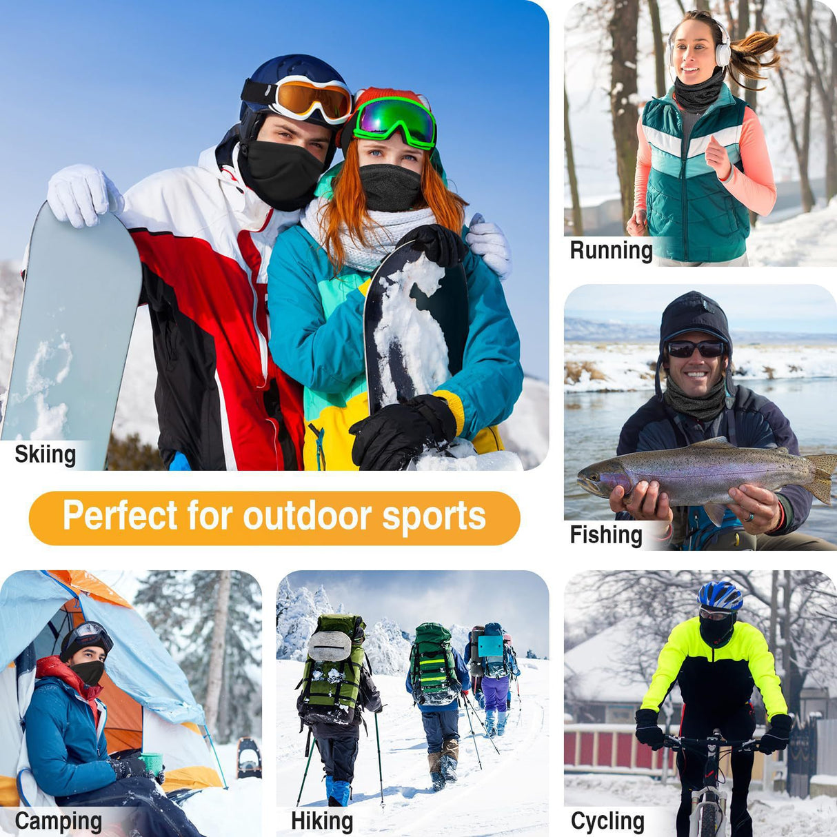 Black Multi-Functional Thermal Neck Gaiter – Windproof, Stretchable Face & Head Cover for Skiing, Cycling, Hiking and Outdoor Activities