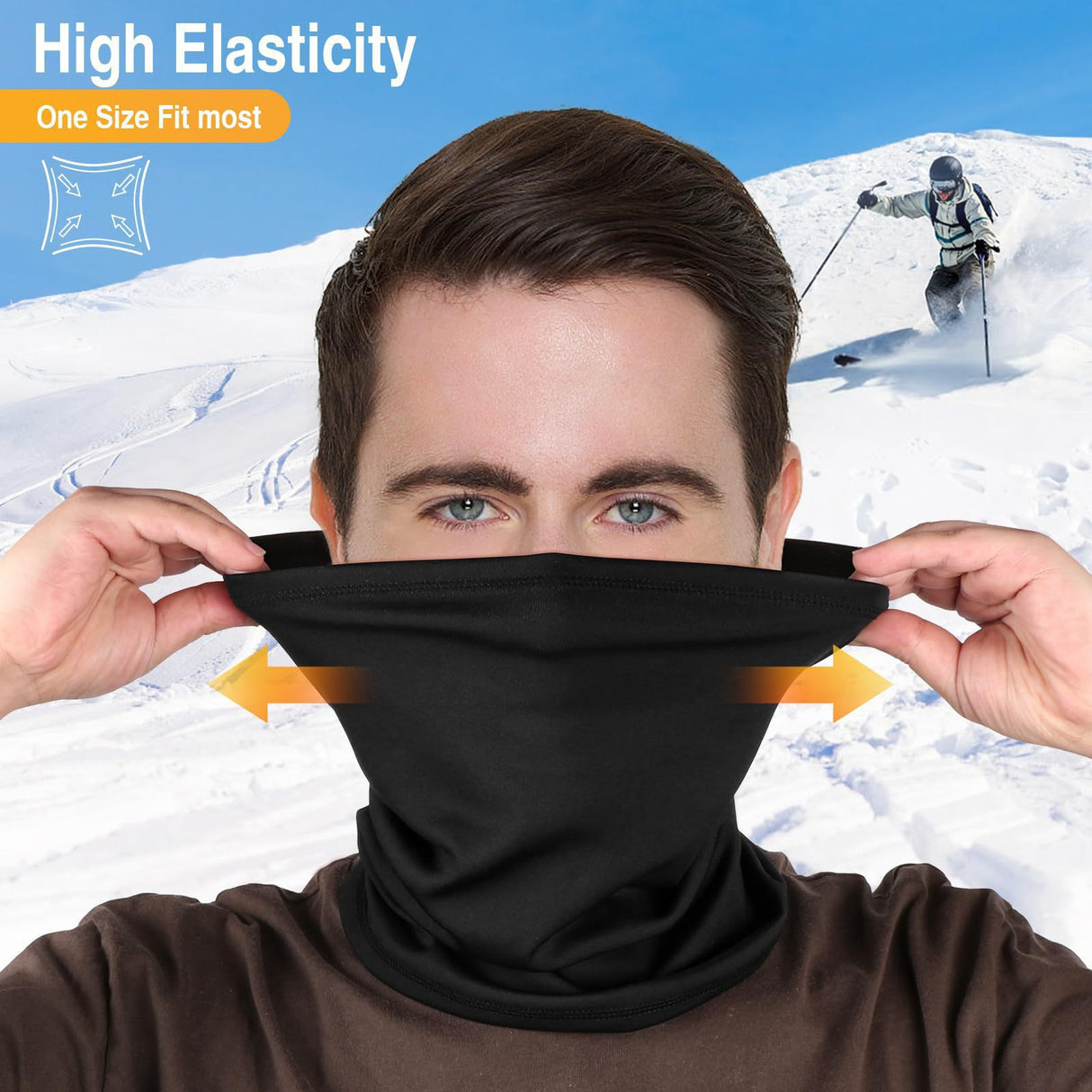 Black and gray Multi-Functional Thermal Neck Gaiter – Windproof, Stretchable Face & Head Cover for Skiing, Cycling, Hiking and Outdoor Activities