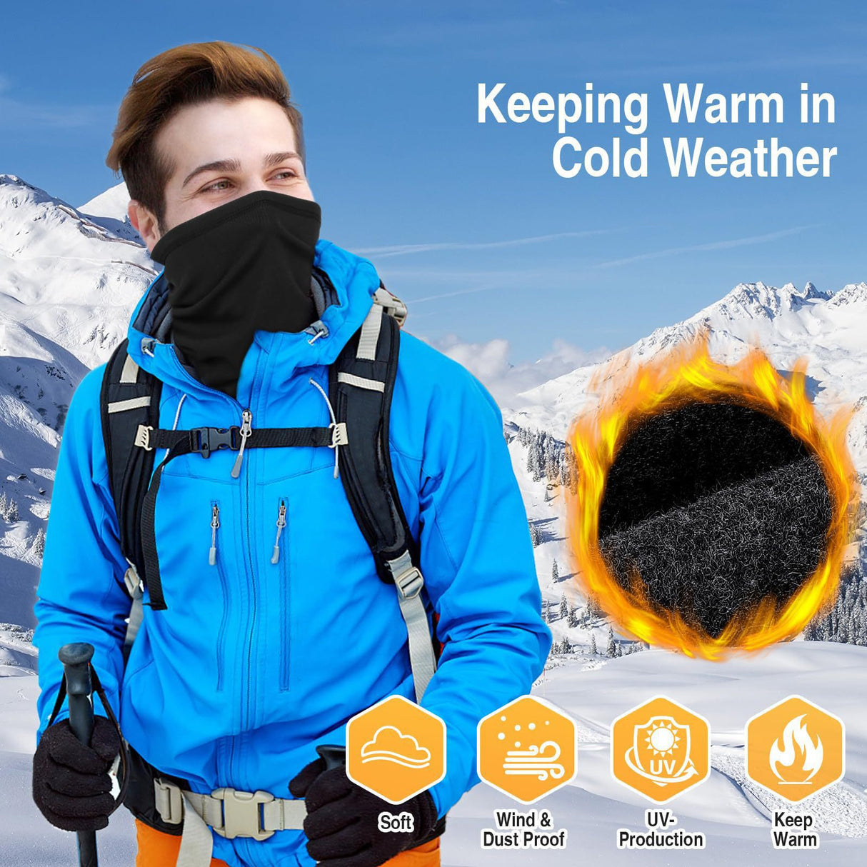 Black and gray Multi-Functional Thermal Neck Gaiter – Windproof, Stretchable Face & Head Cover for Skiing, Cycling, Hiking and Outdoor Activities