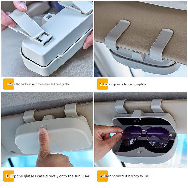 Black Universal Car Sun Visor Glasses Case, No-Damage Installation Sunglasses Holder, Protective Eyewear Storage Box for Car Interior Accessories