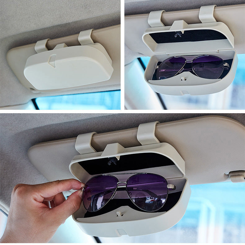 Black Universal Car Sun Visor Glasses Case, No-Damage Installation Sunglasses Holder, Protective Eyewear Storage Box for Car Interior Accessories