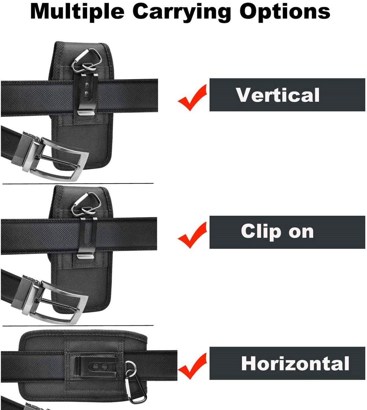 2-Pack Black Universal Heavy-Duty Nylon Belt Holster Pouch with Card Slot – Durable Oxford Cloth Waist Pack for iPhone 16 Pro Max & Android Phones – Vertical & Horizontal Carry Options (XL)