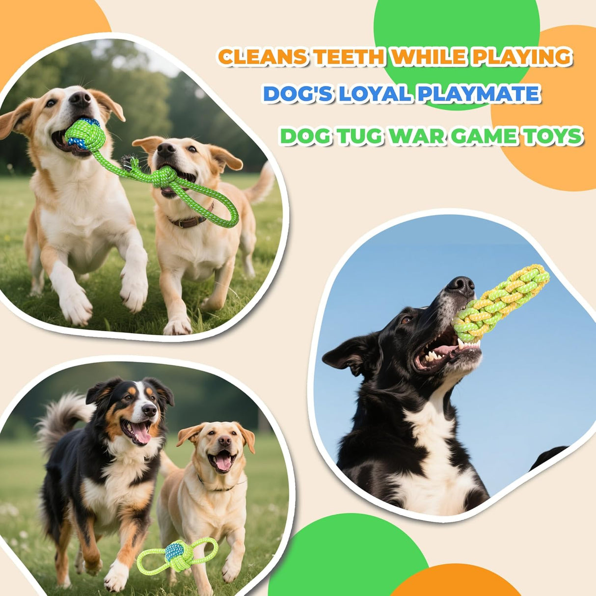 7-Piece Orange-yellow Durable Cotton Rope Dog Toy Set - Washable Knotted Ball & Tug Toys for Aggressive Chewers, Interactive Teeth Cleaning Pet Toy for Small to Medium Dogs & Cats