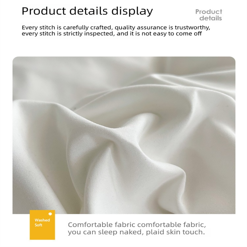Hazy Blue Washed Cotton Bedding Set - Solid Color Fitted Sheet Style, 4-Piece Set for 1.8m Bed, Includes 10 Random Color Quilt Fasteners