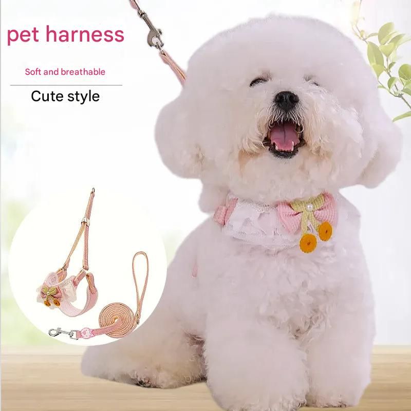 White Lace Y-Shaped Pet Harness and Leash Set - Breathable Mesh Vest for Small to Medium Dogs and Cats - Comfortable Walking Gear with 150cm Leash(Size:S)