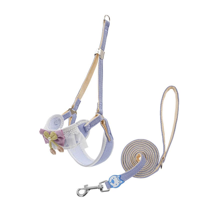 Sky blue Lace Y-Shaped Pet Harness and Leash Set - Breathable Mesh Vest for Small to Medium Dogs and Cats - Comfortable Walking Gear with 150cm Leash(Size:S)