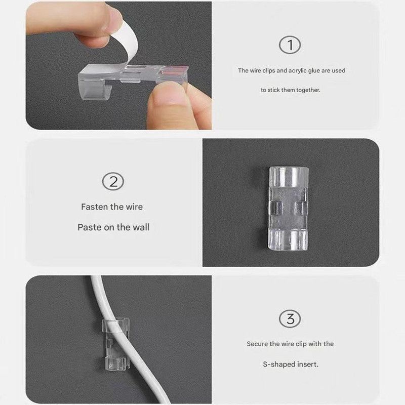 100 Pack Self-Adhesive Cable Clips Non-Marking Cord Management Holder for Desk and Car, Drill-Free Wire Fixer Solution for Local Workspaces(Medium size)