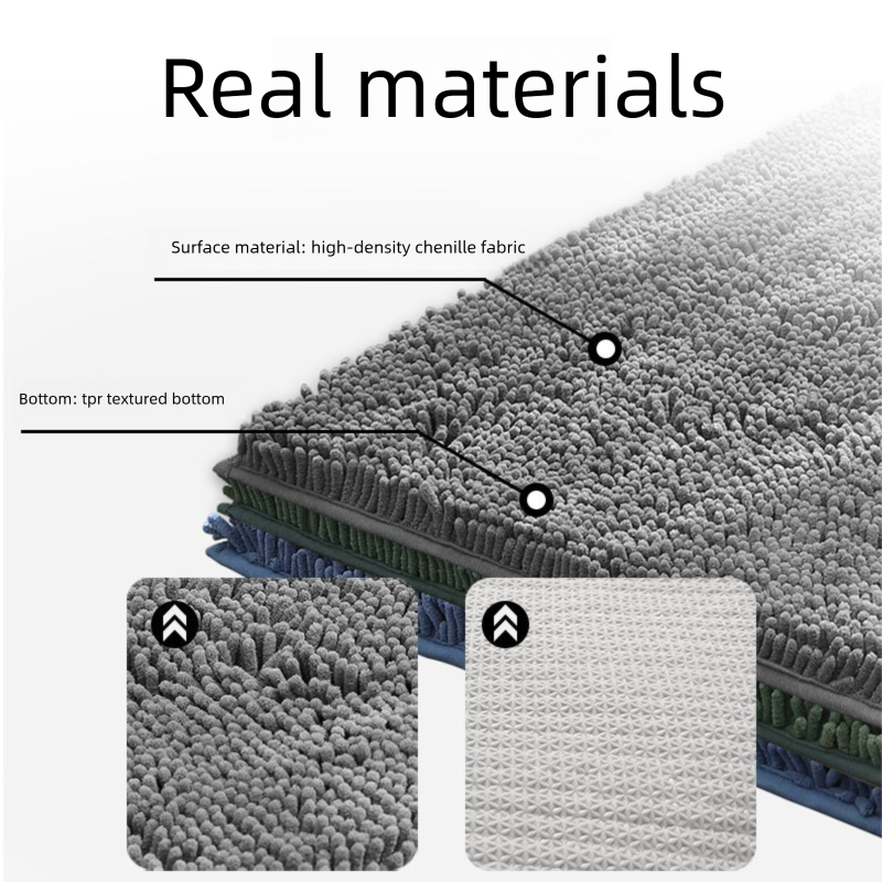 Light gray Thickened Chenille Bathroom Floor Mat 50x80cm Super Absorbent Non-Slip TPR Backing Rug for Shower Entrance and Washroom Soft Comfort for Local Households