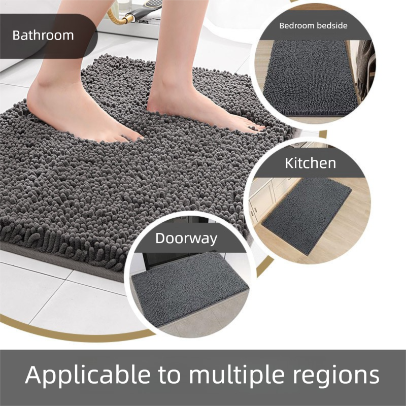 Dark Green Thickened Chenille Bathroom Floor Mat 50x80cm Super Absorbent Non-Slip TPR Backing Rug for Shower Entrance and Washroom Soft Comfort for Local Households