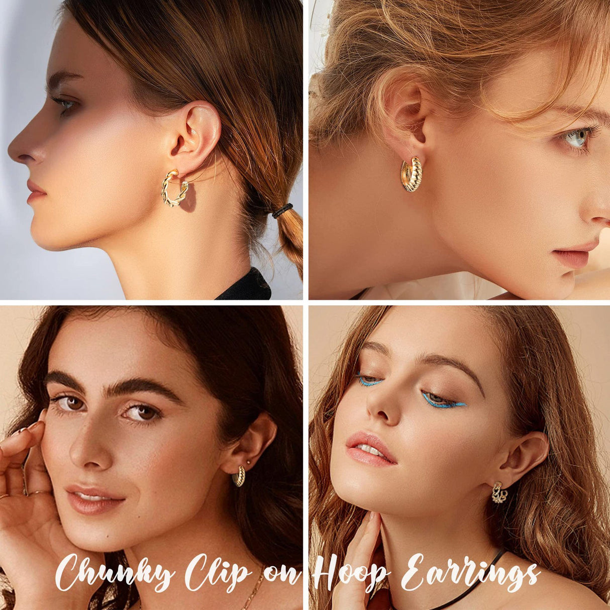 9 Pairs Geometric C-Shaped Non-Pierced Ear Clips Minimalist Hollow Electroplated Alloy Ear Cuffs Painless Fashion Accessory for Local Women