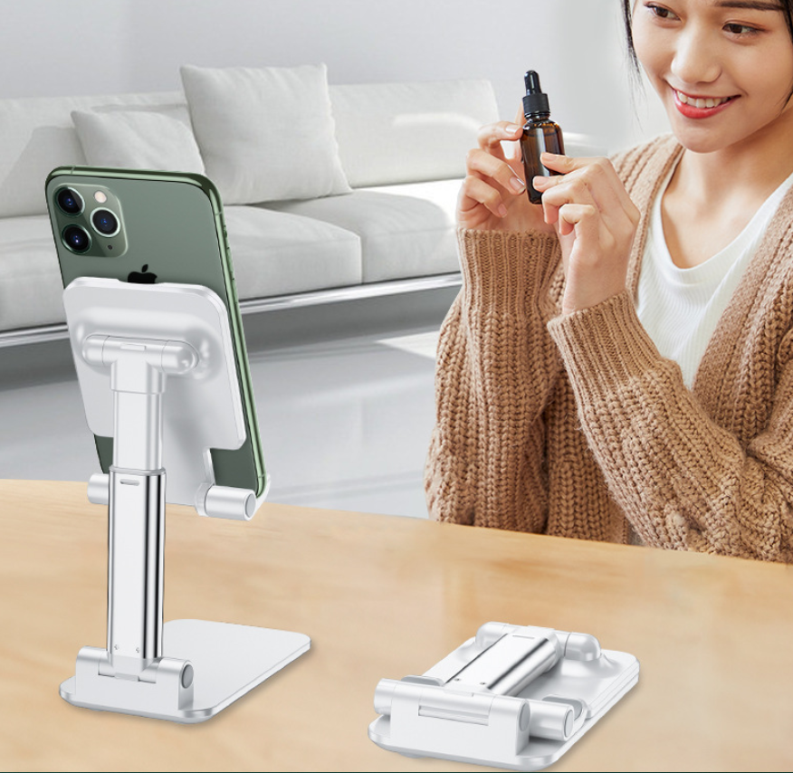 Green Adjustable Desktop Phone Stand with Height Extension and Foldable Design for Online Classes and Streaming Comfortable Hands-Free Solution for Local Users