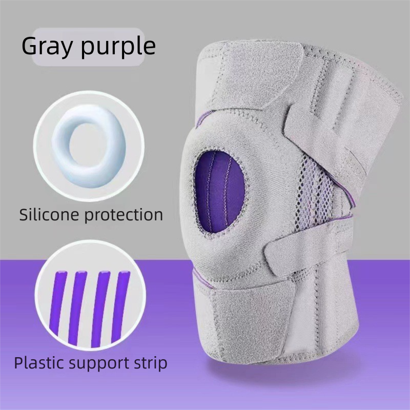Grayish purple Adjustable Open Patella Knee Brace with Spring Support and Compression Straps for Basketball Squats and Running Joint Protection for Local Athletes