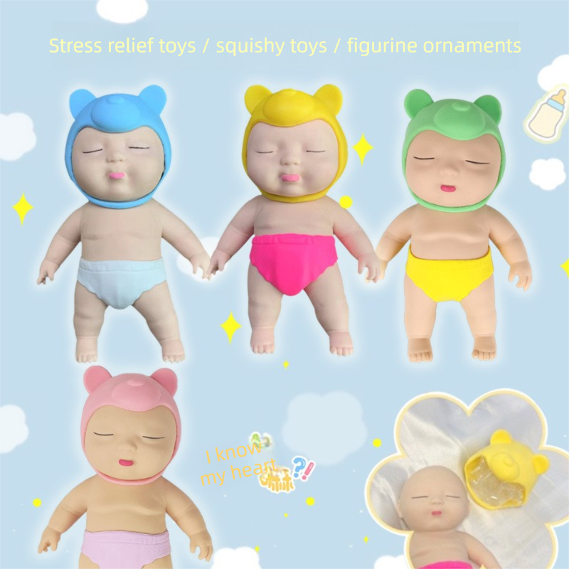 White 26CM Large Squeeze Ugly Doll Stress Relief Toy Slow Rebound TPR Sand-Filled Squishy Figure for Local Home Pretend Play and Anxiety Reduction(Green hat and yellow trousers)