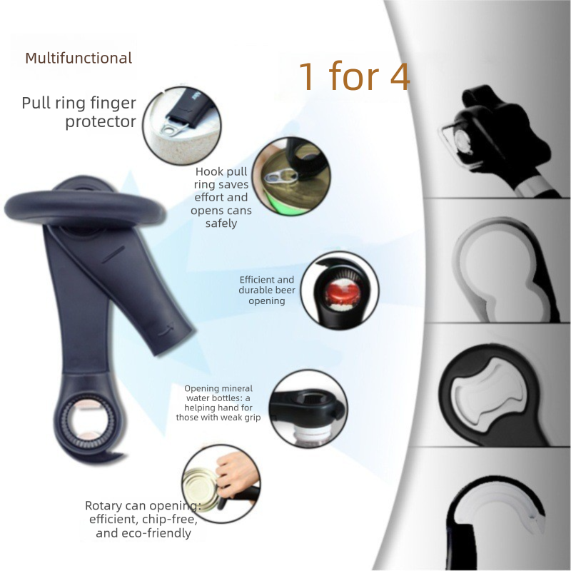 Black Multifunctional Manual Can Opener with Safe Smooth Edge Cutting Effort-Saving Design for Home Kitchen Easy Opening Solution for Local Households
