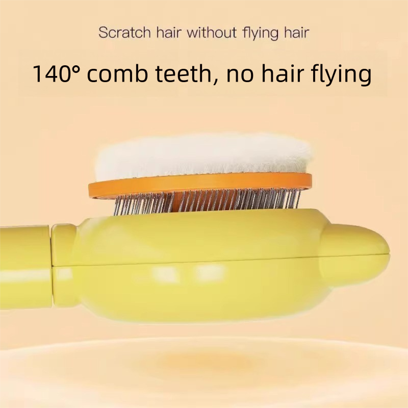 2 Pcs Yellow Pet Self-Cleaning Slicker Brush for Cats and Dogs - Rabbit Ear Design with Stainless Steel Needles and ABS Handle - Gentle Deshedding and Massage Tool for Long Hair Breeds