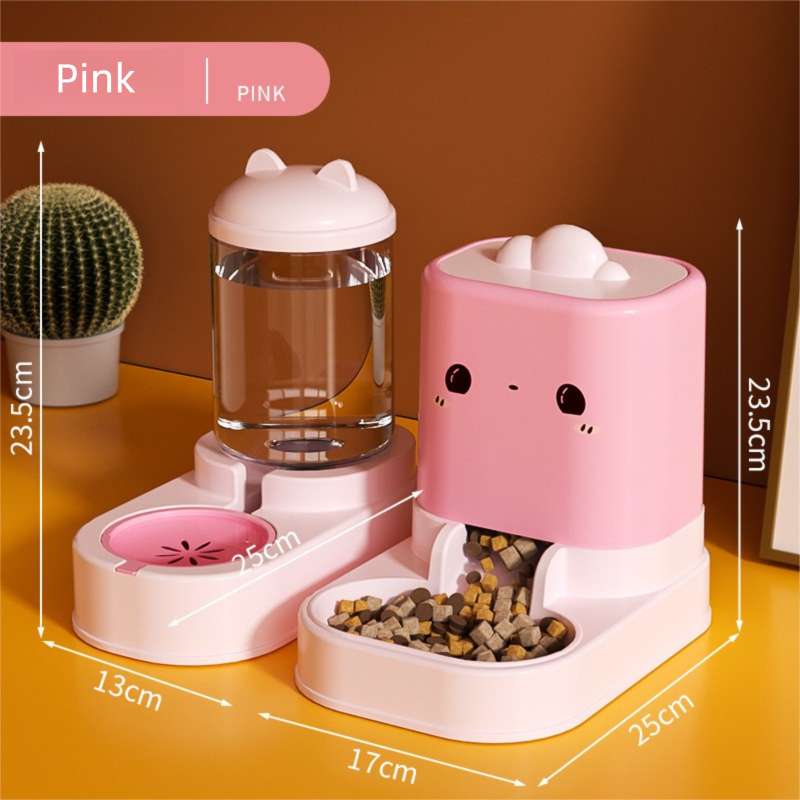 Pink Cat & Dog Automatic Feeder & Waterer Set – 2-in-1 Dry & Wet Separation Station with 2200ml Food & 1000ml Water Capacity