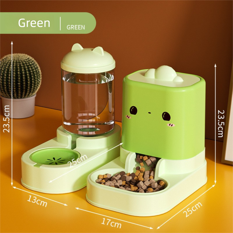 Green Cat & Dog Automatic Feeder & Waterer Set – 2-in-1 Dry & Wet Separation Station with 2200ml Food & 1000ml Water Capacity