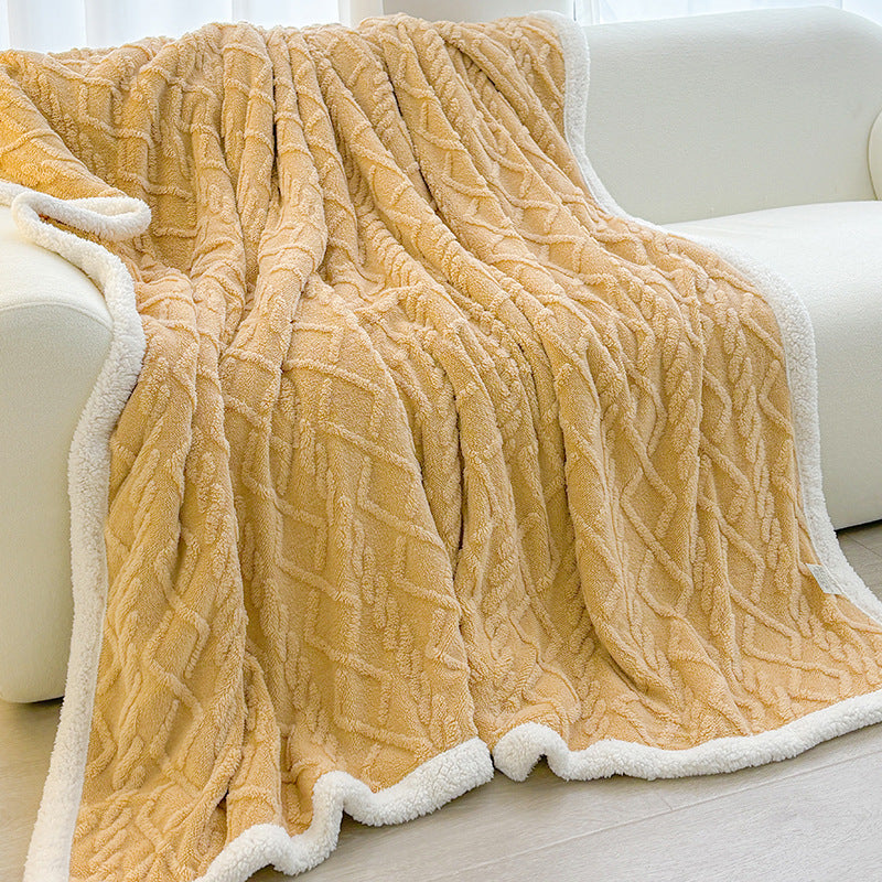 Yellow 180*200cm Double Blanket, Taffeta Fleece Blanket, Thick Winter Quilt, Lambswool Coral Fleece Small Blanket, Office Nap Blanket, Sofa Cover Blanket, Bedding, Machine Washable