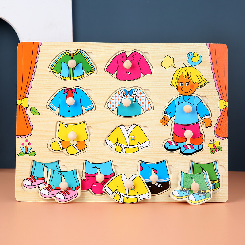 Toddler Peg Puzzle — An educational and entertaining matching toy featuring letters, numbers, shapes, and everyday objects; an early learning and developmental toy suitable for children aged 3 and up【Boy Dress-Up Style】