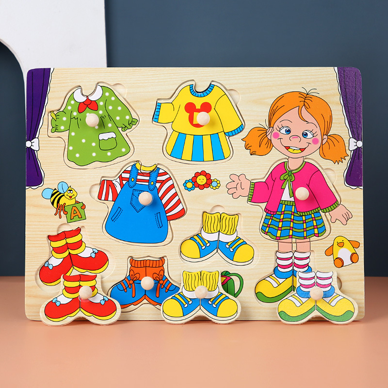 Toddler Peg Puzzle — An educational and entertaining matching toy featuring letters, numbers, shapes, and everyday objects; an early learning and developmental toy suitable for children aged 3 and up【Girl Dress-Up Style】