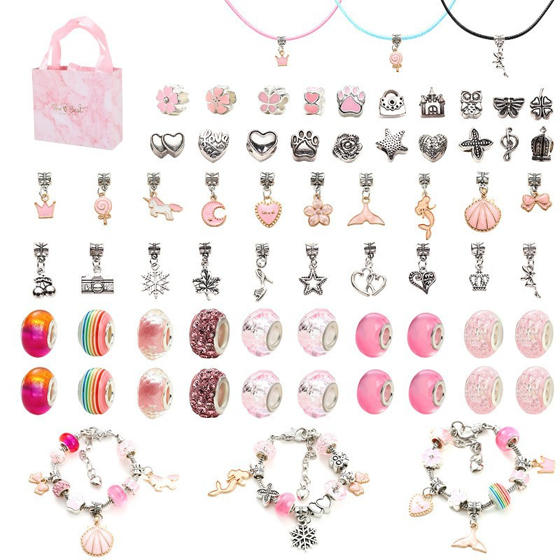 134-Piece Purple pink Craft Set (Includes Beads, Charms, and Storage Case) -Kids' Unicorn DIY Bracelet Kit – Creative Jewelry Making Gift for Girls Ages 3+