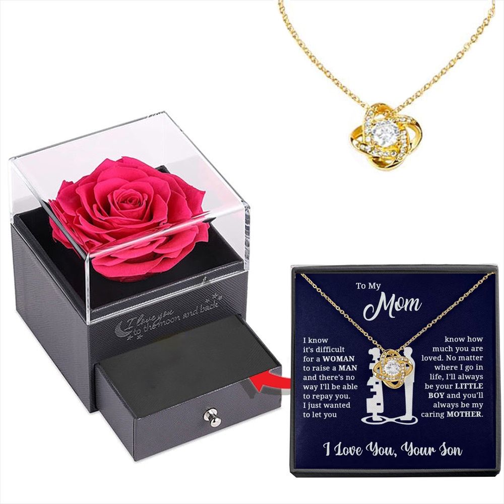 Gold-colored Necklace Rose Box Set Eternal Star Three-Leaf Clover Necklace - Mother's Day Gift, Comes with Free Gift Box - Mother's Day Jewelry Gift