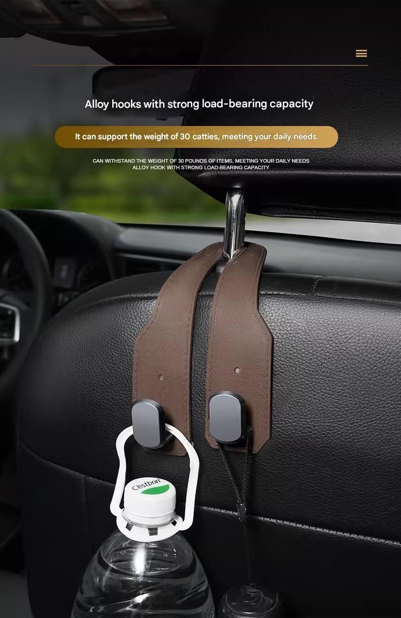 2-piece Brown and Grey ABS Dual-Hook Car Seat Back Hanger — Foldable, Faux-Suede Headrest Hook; The ideal companion for hanging handbags and shopping bags, also doubles as a mobile phone holder