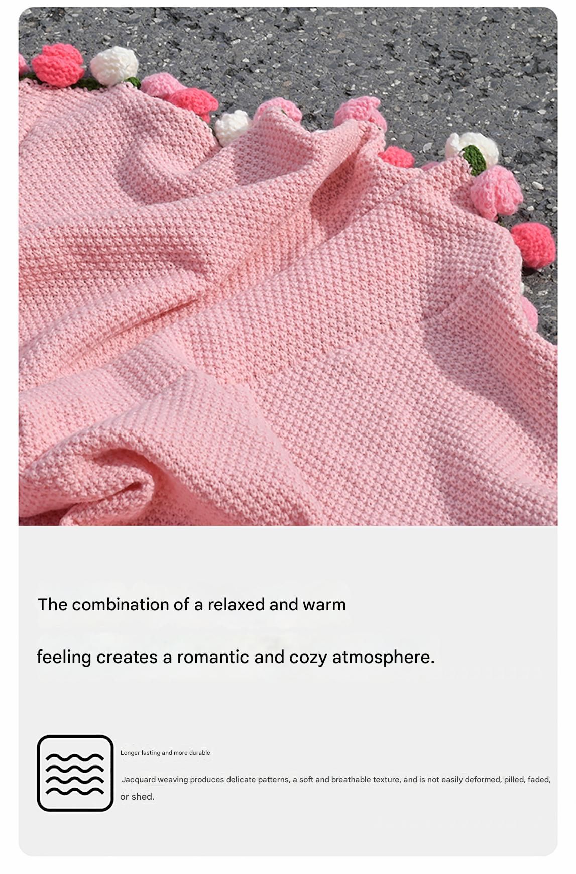 Pink and White Diameter: 160 cm -99 Woven Flowers Handmade Rose Bouquet Knit Blanket - Soft Pink Acrylic Throw with 3D Crochet Flowers - Perfect Gift for Her, Birthday, Valentine's Day, Home Decor
