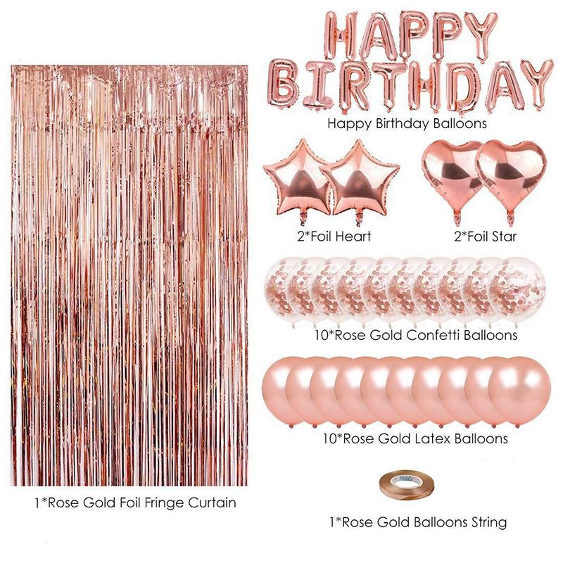 Black and White Premium Foil Balloon Party Kit – Happy Birthday Banner, 2 Star & 2 Heart Foil Balloons, 10 Confetti + 10 Pearl Latex Balloons, 2m Fringe Curtain & 10m Ribbon – Elegant, Easy Setup for Birthdays & Celebrations