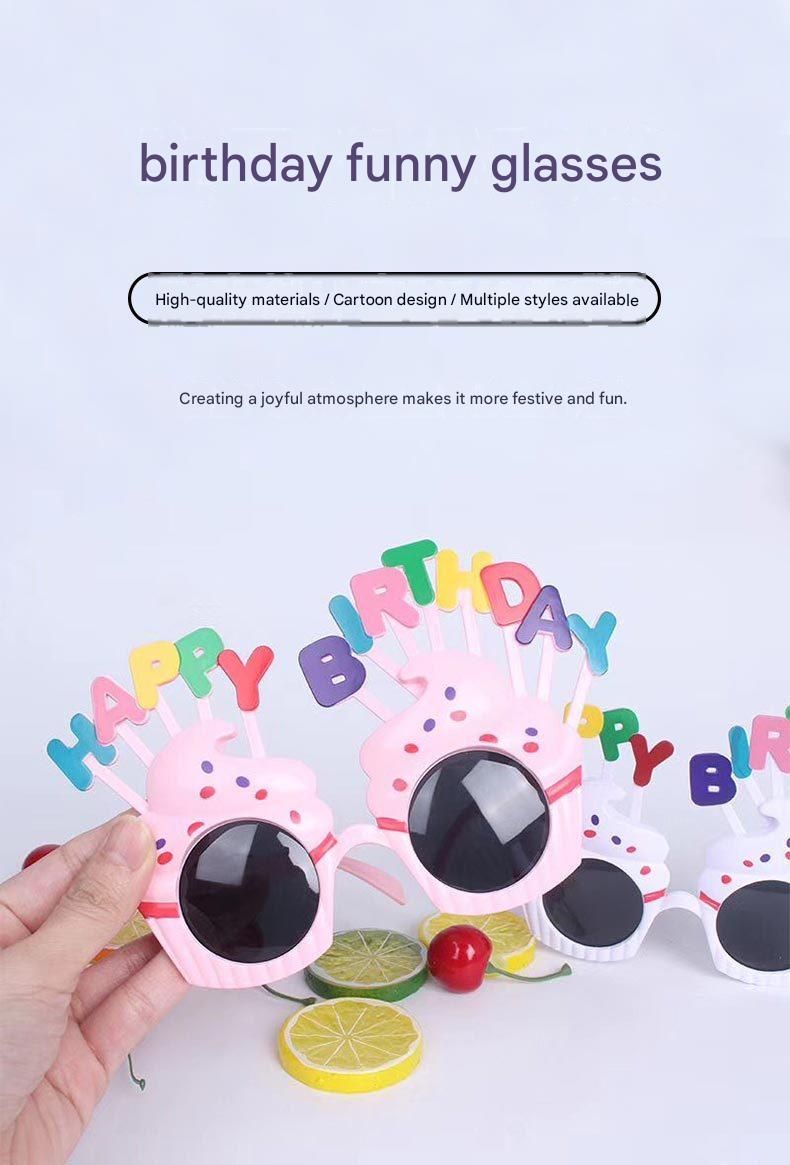 Red Pink Novelty Birthday Glasses - Fun Cake Design Party Props - Durable Plastic, Comfortable Fit, Unisex - Perfect for Birthday Celebrations and Photo Booths