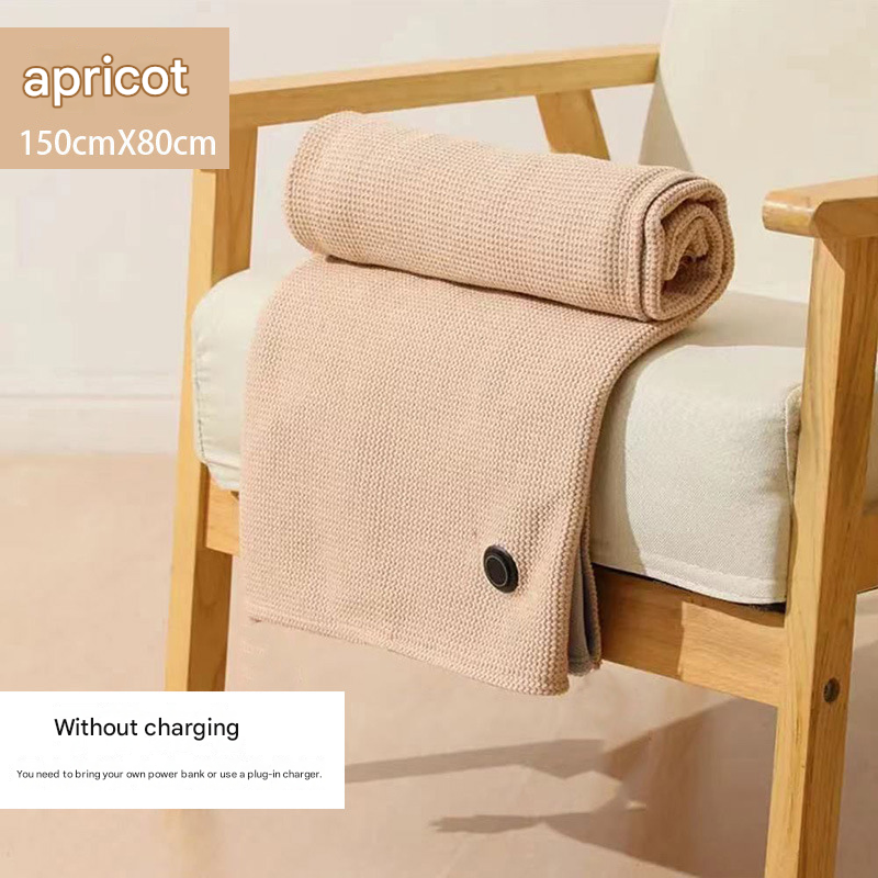 Apricot color USB Heated Blanket Poncho - Rechargeable Electric Warming Shawl with Fast Heating and Multi Use Design