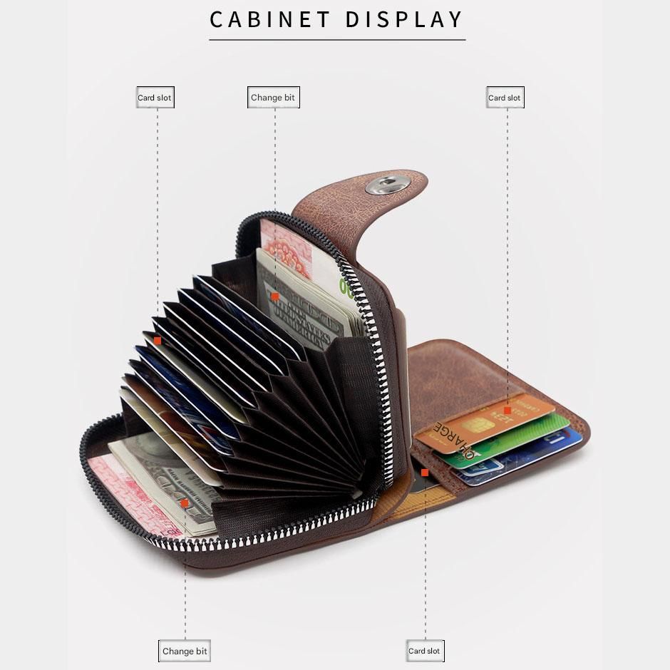 Dark coffee color Men's Large Capacity Accordion Card Wallet - PU Leather Multi Card Holder with Magnetic Closure and Coin Pocket