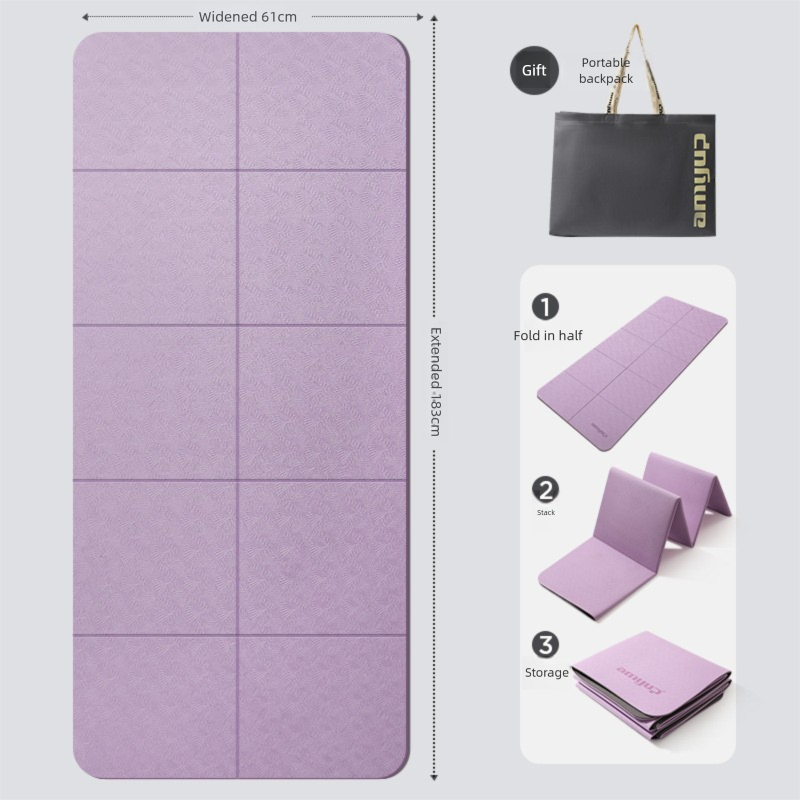 Purple Foldable Yoga Mat - Portable Thick Non-Slip Fitness Exercise Mat for Home Gym and Travel