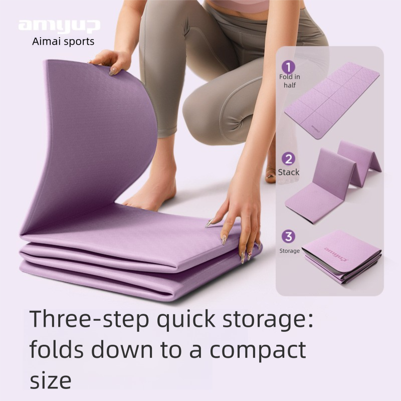Purple Foldable Yoga Mat - Portable Thick Non-Slip Fitness Exercise Mat for Home Gym and Travel
