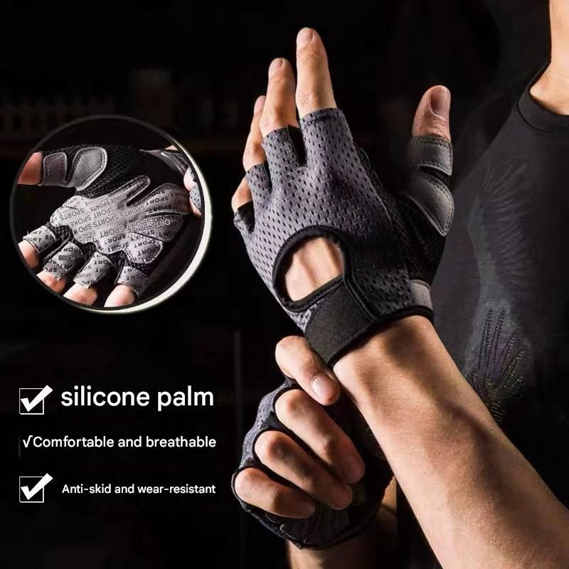 Grey Half Finger Fitness Gloves - Anti-Slip Breathable Gym Training Gloves for Weightlifting Cycling(Size:XL)