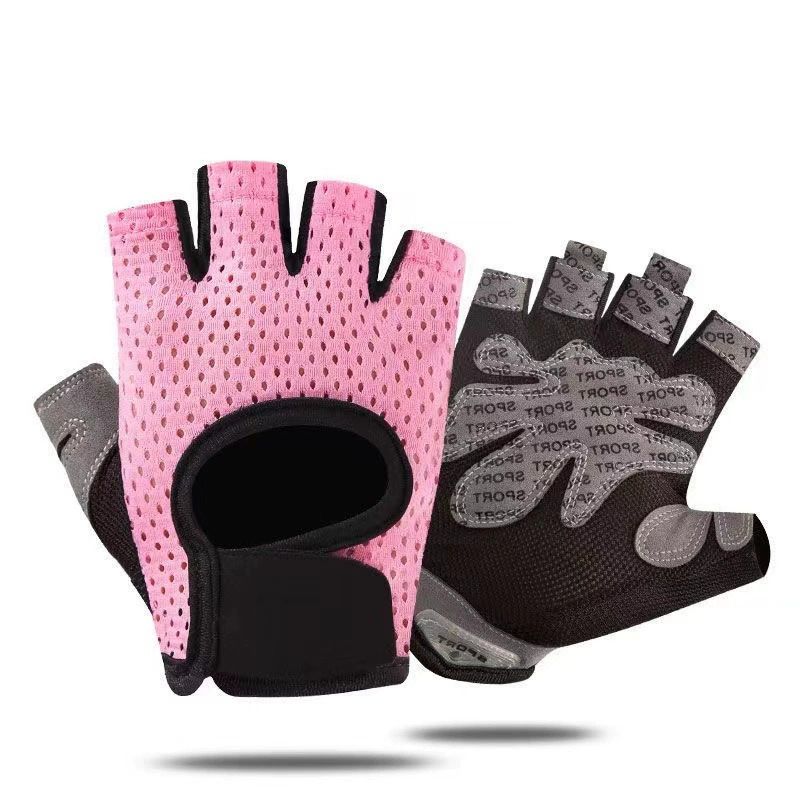 Pink Half Finger Fitness Gloves - Anti-Slip Breathable Gym Training Gloves for Weightlifting Cycling(Size:L)