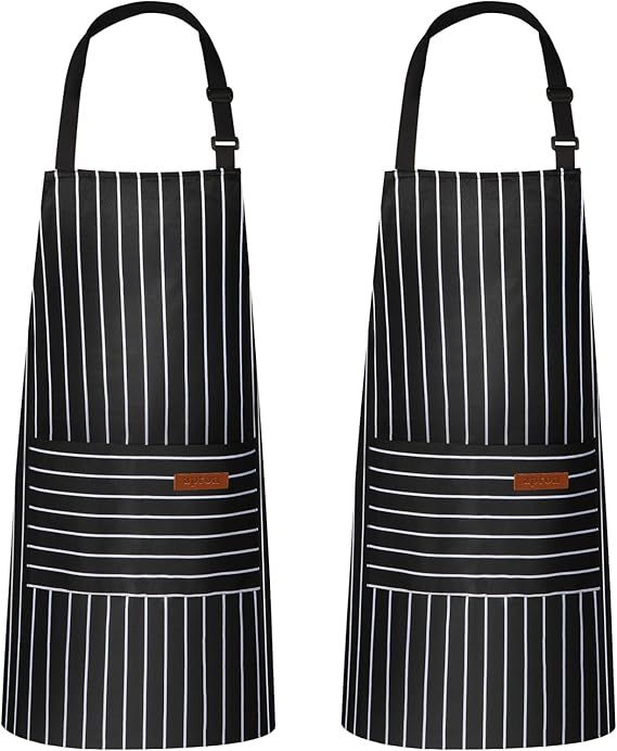 2-Pack Striped Adjustable Apron - Cross-Neck Bib Work Apron for Restaurant Catering Gardening(black thick stripes)