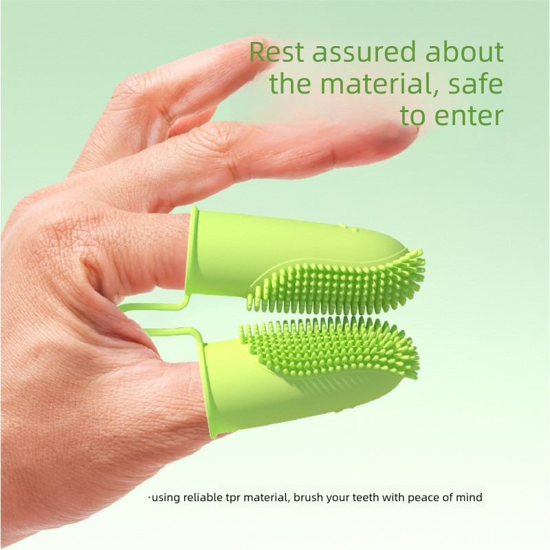 5-Pack greenish-yellow Double Finger Pet Toothbrush - Soft TPR Dog Cat Dental Finger Brush Set