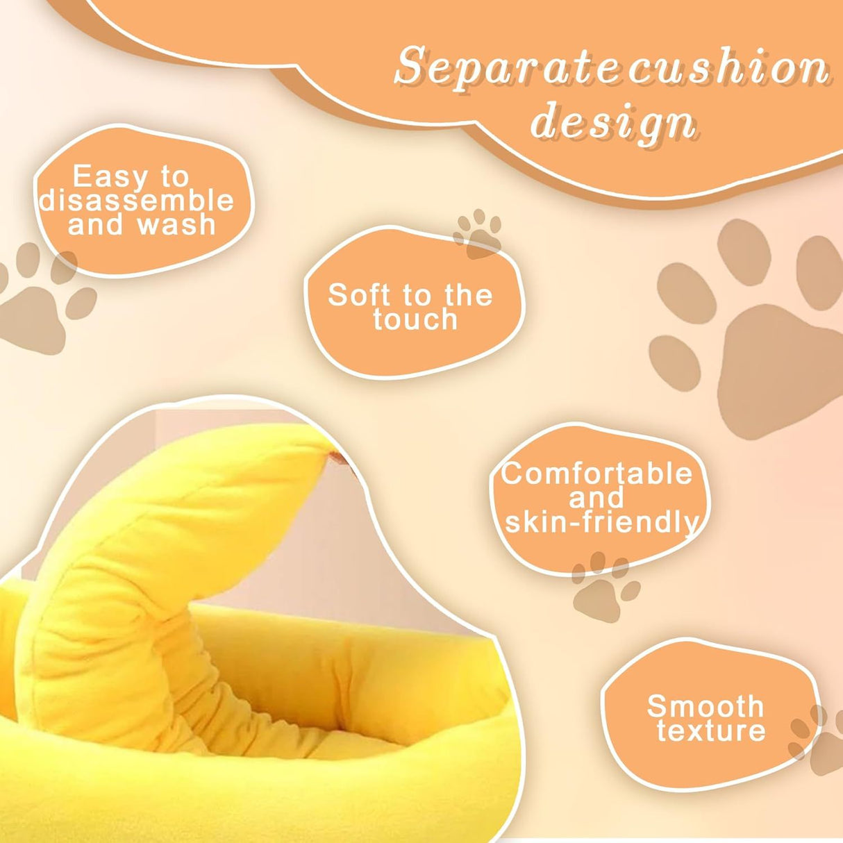 Banana Boat Pet Bed Plush Soft Dog Cat Nest with Cushion Warm Cozy Banana Shape Pet House for Small Medium Dogs Cats(Size: S)