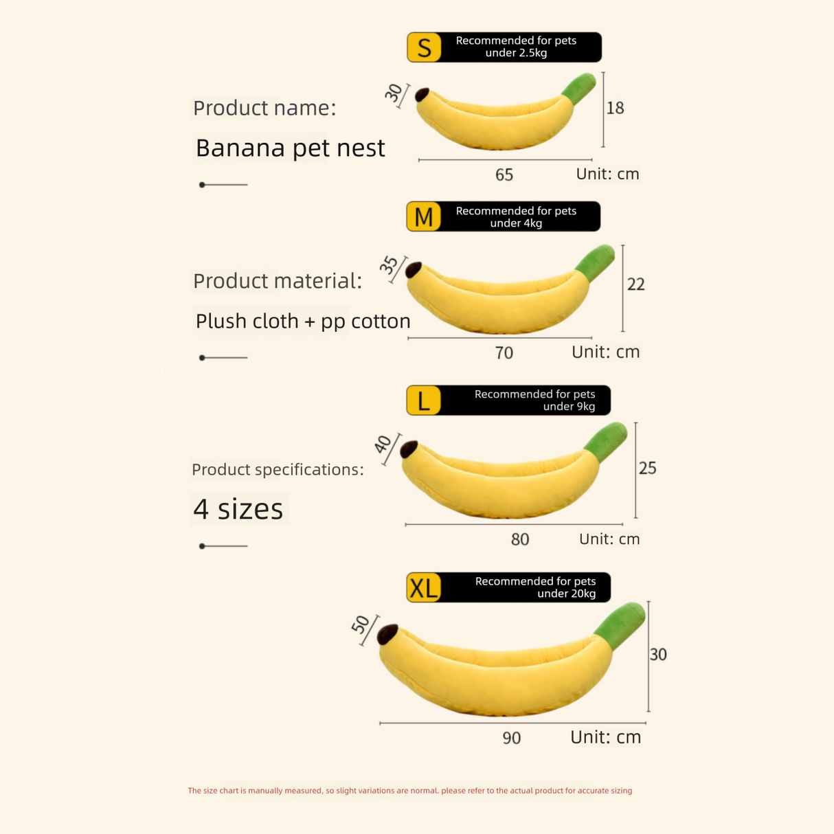 Banana Boat Pet Bed Plush Soft Dog Cat Nest with Cushion Warm Cozy Banana Shape Pet House for Small Medium Dogs Cats(Size: S)