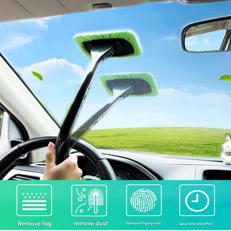 3-Piece Dark blue Car Windshield Cleaning Brush Set Microfiber Defogging Wiper Tool Window Glass Cleaner