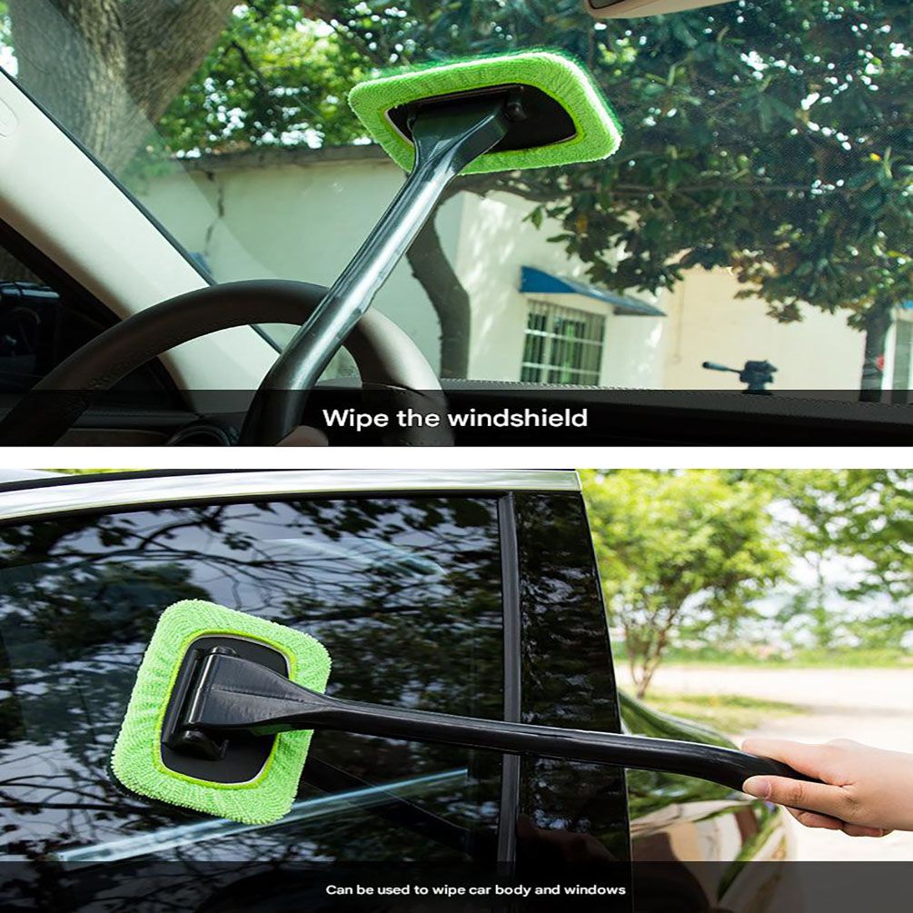 3-Piece Green Car Windshield Cleaning Brush Set Microfiber Defogging Wiper Tool Window Glass Cleaner