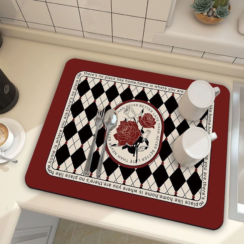 Red Kitchen Countertop Drainage Mat Absorbent Quick Dry Tech Velvet Dish Drying Pad 40x60cm(CD0075-2)
