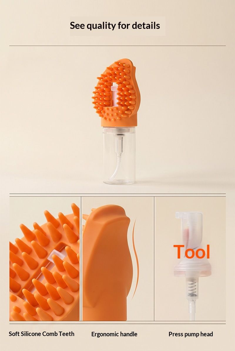Orange Pet Shampoo Brush Silicone Foaming Massage Comb Dog Cat Bathing Grooming Tool