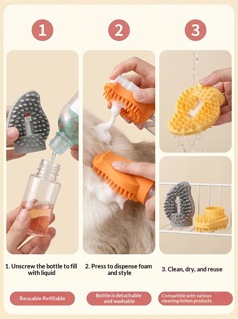 Yellow Pet Shampoo Brush Silicone Foaming Massage Comb Dog Cat Bathing Grooming Tool