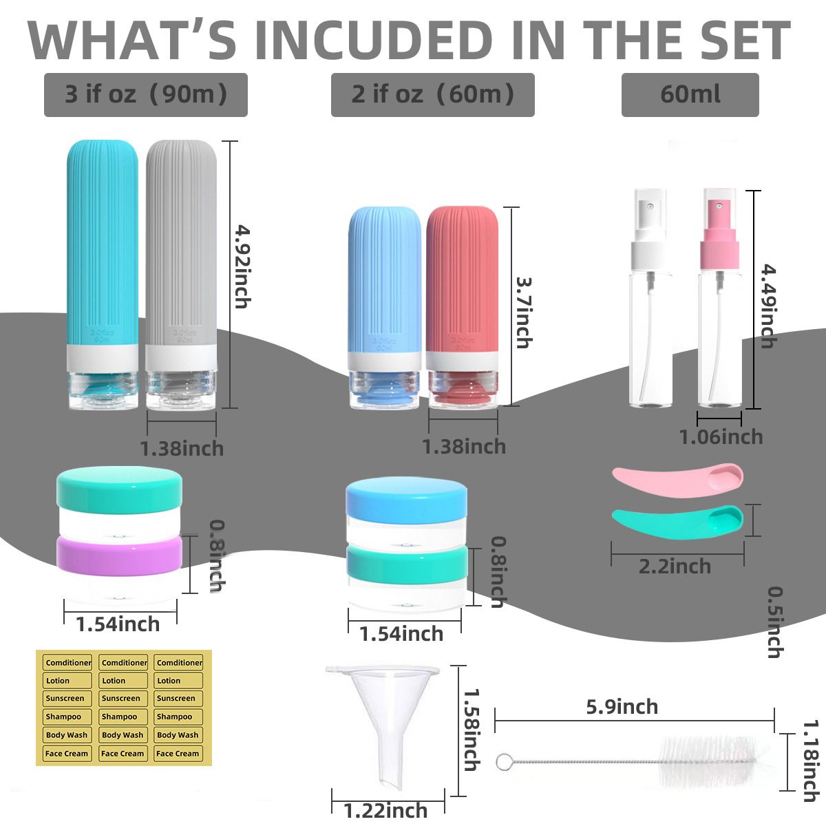 Silicone Travel Toiletry Bottles Set Leakproof Squeeze Containers with Case(04)