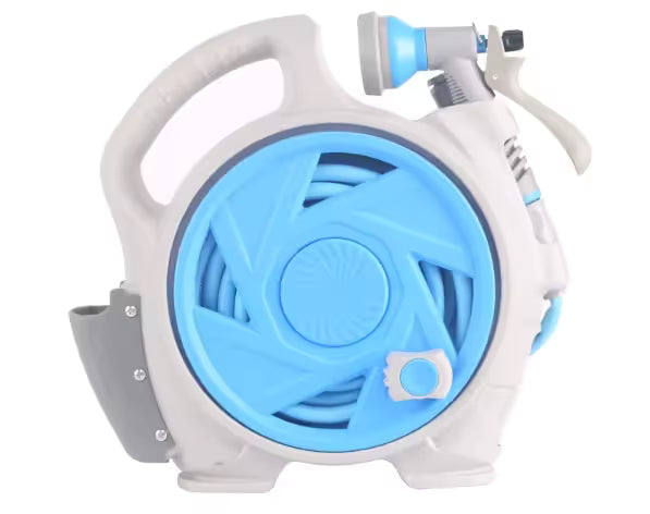 Blue Portable Hose Reel Cart with 14m Hose 7-Pattern Spray Gun Garden Watering System