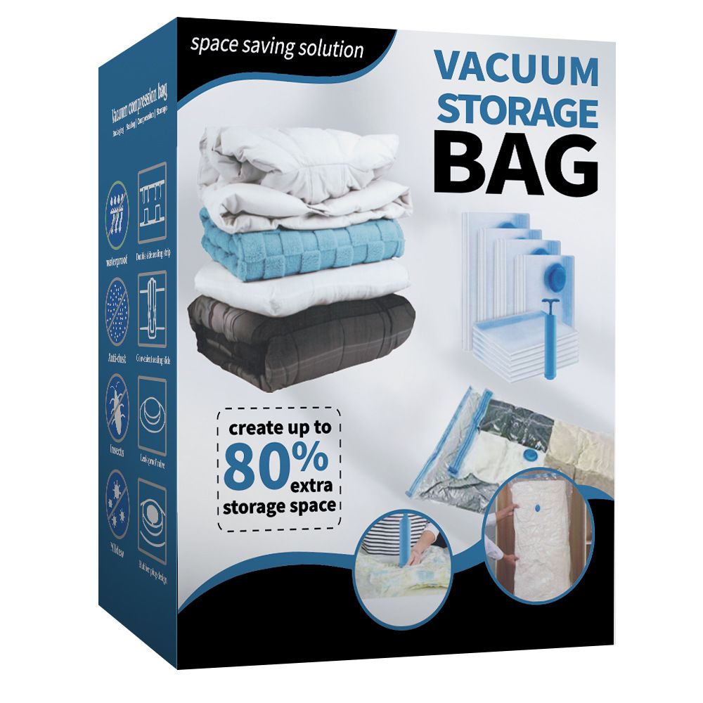 Vacuum Compression Storage Bags 6 Piece Set with Hand Pump for Clothes Bedding Travel
